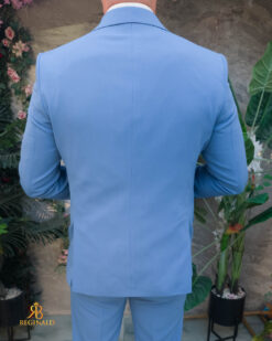 Costum de bÄrbaČi, Slim fit elastic, Albastru : Sacou, Vesta si Pantalon - C5504 - immagine 8