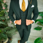 Traje de hombre, corte ajustado, verde: chaqueta, chaleco y pantalón - C5507
