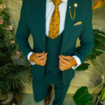 Costum de bărbați, Slim Fit, Verde Smarald: Sacou, Vesta si Pantalon- C5508