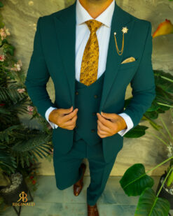 Costum de bărbați, Slim Fit, Verde Smarald: Sacou, Vesta si Pantalon- C5508