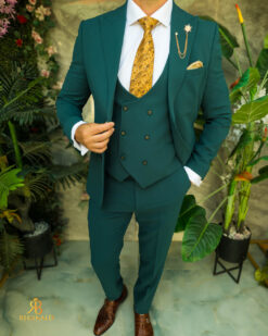 O perspectivă alternativă asupra modelului Costum de bărbați, Slim Fit, Verde Smarald: Sacou, Vesta si Pantalon- C5508