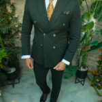 Elegant Green men's suit with gold cufflinks, Jacket and Trousers - C5510
