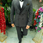 Elegant green-grey suit for GROOM/BEST MAN, set: 4 pieces - C5457
