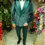 Green groom/best man velvet suit, set: 4 pieces - C5456