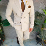 Men's suit, Cream: Jacket and Trousers, Double Breasted - C5461