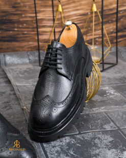Pantofi de barbati, negri, din piele naturala cu talpa înalta, cu model- P2001 - imagine 2