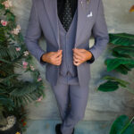 Traje de hombre, corte ajustado, gris: chaqueta, chaleco y pantalón - C5516