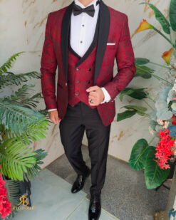 Completo bordeaux e nero, NAS/MIRE, giacca, gilet, pantaloni, papillon - C5491