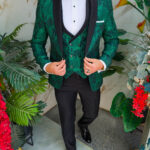 Costume vert et noir, NAS/MIRE, veste, gilet, pantalon, nœud papillon - C5492