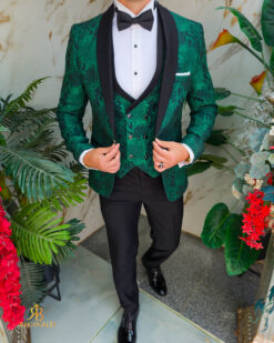Completo verde e nero, NAS/MIRE, giacca, gilet, pantaloni, papillon - C5492