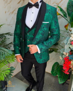 Una visione alternativa del Costum Verde cu negru, NAS/MIRE, Sacou,Vesta, Pantalon, Papion- C5492