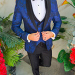 Traje azul y negro, NAS/MIRE, chaqueta, chaleco, pantalón, pajarita - C5493