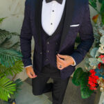 Navy Blue and Black Suit, 3D print, GROOM/BEST MAN, Jacket, Waistcoat, Trousers, Bow Tie - C5487