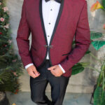 Cherry Red and Black Suit, GROOM/BEST MAN, Jacket, Trousers, Bow Tie - C5477