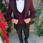 Completo bordeaux e nero, NAS/MIRE, giacca, gilet, pantaloni, papillon - C5480