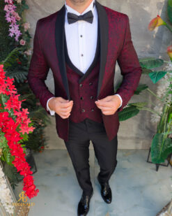 Completo bordeaux e nero, NAS/MIRE, giacca, gilet, pantaloni, papillon - C5480