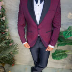 Cherry Red and Navy Blue Suit, GROOM, Blazer, Trousers, Bow Tie - C5476