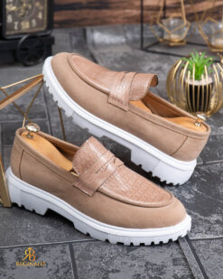 Mocassini casual da uomo, color crema, suola alta ultraleggera – AD943