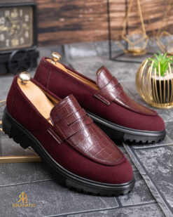 Mocasini de barbati casual, Bordeaux, talpa neagra inalta ultra-usoara – AD945 – Image 5