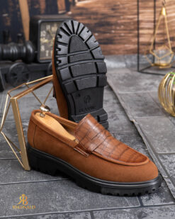 Mocasini de barbati casual, maro-coniac, talpa neagra inalta ultra-usoara – AD942 - immagine 8