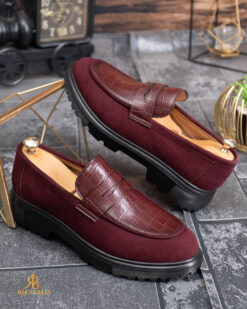 Mocasini de barbati casual, Bordeaux, talpa neagra inalta ultra-usoara – AD945