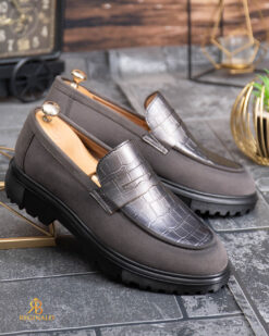 Mocasini de barbati casual, gri, talpa neagra inalta ultra-usoara – AD946 – Image 5