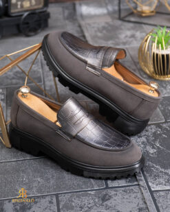 Mocasini de barbati casual, gri, talpa neagra inalta ultra-usoara – AD946