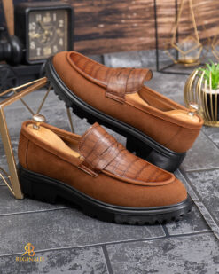 Men's casual loafers, cognac brown, ultra-lightweight high black sole – AD942