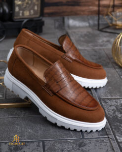 Mocasini de barbati casual, maro-coniac, talpa inalta ultra-usoara – AD947 - immagine 4