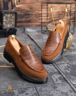 Mocasini de barbati casual, maro-coniac, talpa neagra inalta ultra-usoara – AD942 - immagine 3