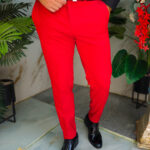 Pantalones rojos de hombre, estilo casual, corte slim fit, cónicos con cadena – PN870