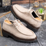 Mocassini casual da uomo, beige con lacci, suola alta ultraleggera – AD939