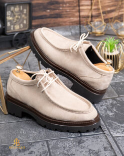 Mocasini de barbati casual, Bej cu siret, talpa inalta ultra-usoara – AD939