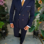 Navy blue men's suit with gold cufflinks: Blazer and Trousers - C5529