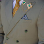 Tie and pocket square set, yellow with pattern - CV1102