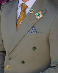 Tie and pocket square set, yellow with pattern - CV1102