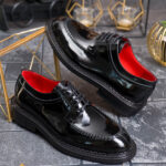 Pantofi cu siret barbatesti, Negri, Premium,din piele naturala semi-lac- P2007