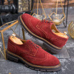 Pantofi cu siret barbatesti, Bordeaux, Premium,din piele intoarsa - P2018