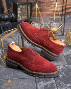Pantofi cu siret barbatesti, Bordeaux, Premium,din piele intoarsa - P2018