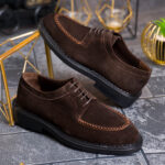 Pantofi cu siret barbatesti, Maro, Premium,din piele intoarsa - P2005
