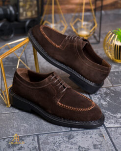 Pantofi cu siret barbatesti, Maro, Premium,din piele intoarsa - P2005
