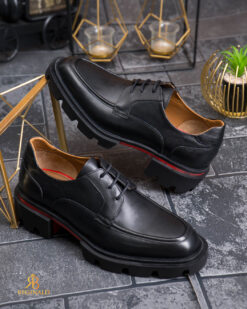 Pantofi cu siret barbatesti, Negri, Premium,din piele naturala - P2013