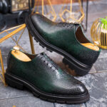 Pantofi de barbati, verzi, din piele naturala, model croc- P2016