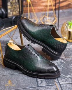 Pantofi de barbati, verzi, din piele naturala, model croc- P2016