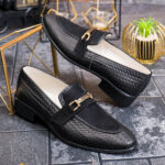 Scarpe mocassini/loafers neri in pelle naturale, modello intrecciato - P2002