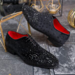Pantofi eleganți Reginald Black Velvet Crystal - P2027