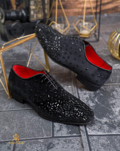 Reginald Black Velvet Crystal Elegant Shoes - P2027
