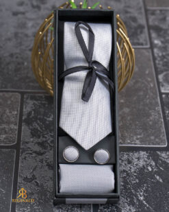 Set composto da cravatta, fazzoletto e fermacravatta, grigio chiaro - CV1283