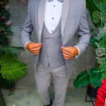 Light grey suit NAS/MIRE, Jacket, Waistcoat, Trousers, Bow tie - C5556
