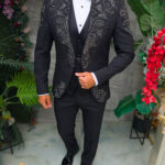 Elegant black suit for GROOM/GODFATHER with rhinestones, set: 4 pieces - C5563